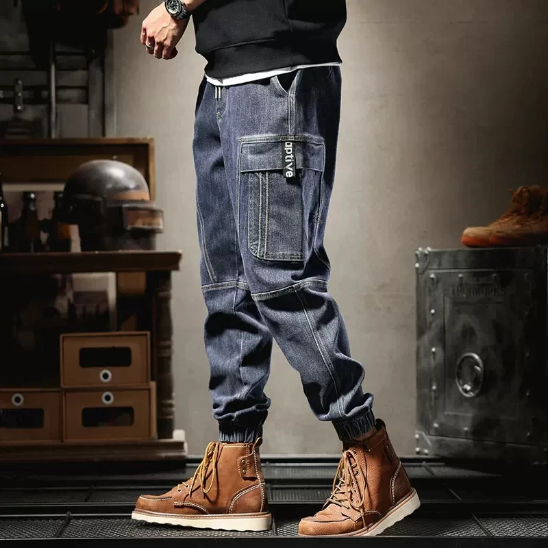 秋季新款休闲牛仔裤男宽松重磅裤潮牌男士工装裤大码高档哈伦裤子