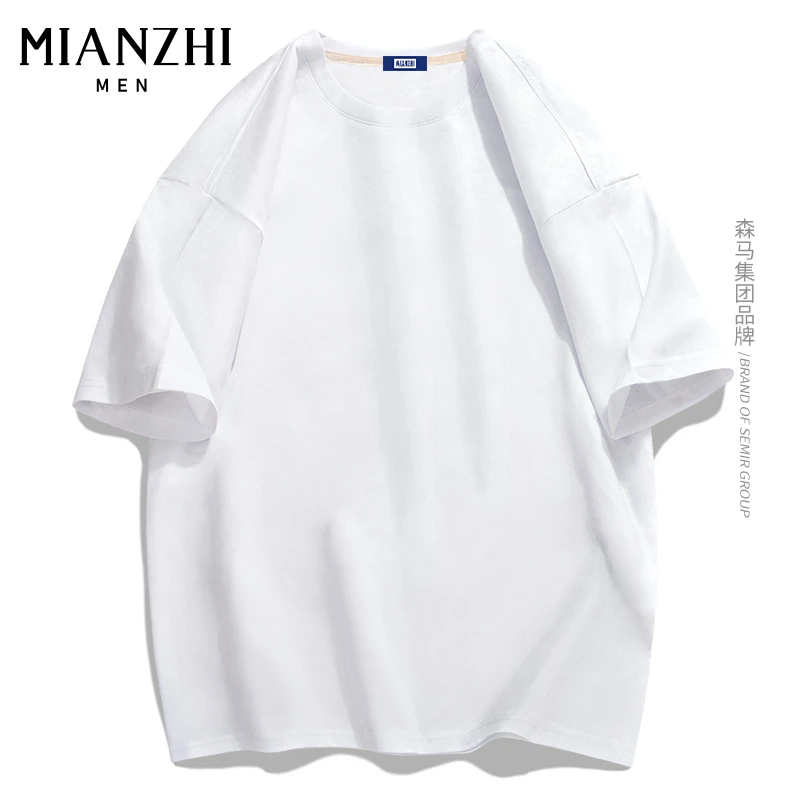 棉致MIANZHI纯棉短袖t恤夏季宽松圆领半袖上衣男士白色潮流衣服