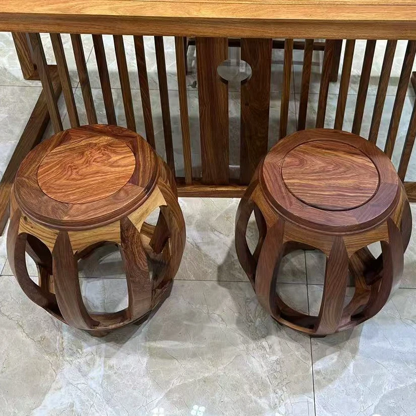 刺猬紫檀圆鼓凳中式小圆凳原木烫蜡坐高34cm