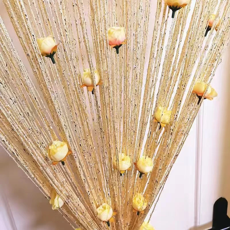 玫瑰花线帘 加密门帘隔断玄关窗帘床帘婚庆流苏装饰背景帘田园