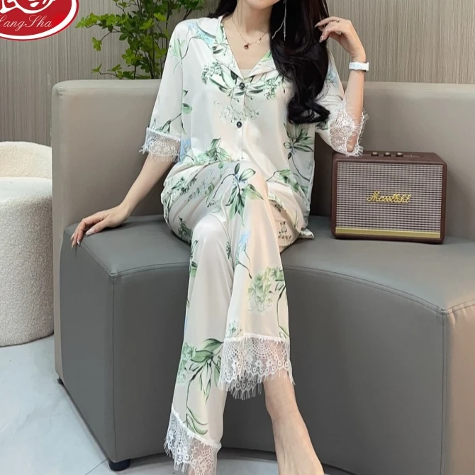 【索图专享】蕾丝竹叶女士家居服四件套LG0043