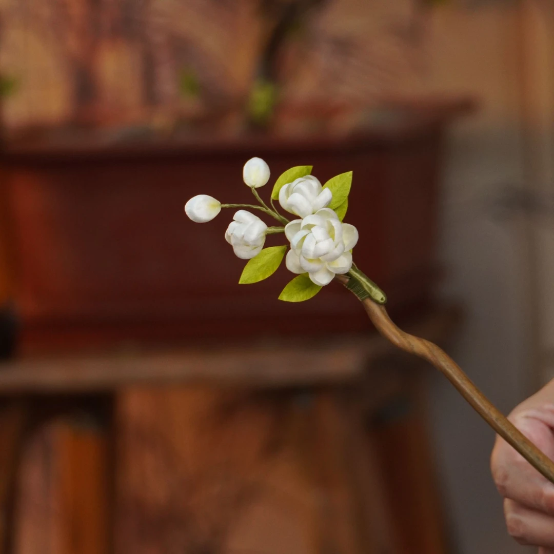茉莉花发簪 非遗绒花 汉服旗袍配饰 纯手