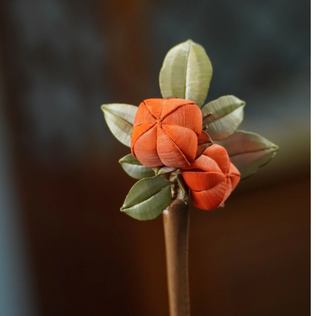 柿子发簪黑檀木 非遗缠花湖北缠花手工艺