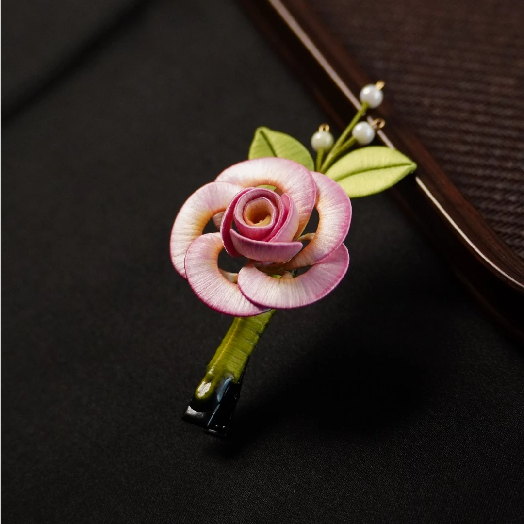 桃妖玫瑰玫瑰边夹非遗绒花南京绒花 大气国风精致手工