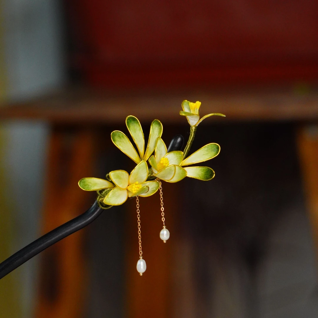 远山黛掐丝绒花非遗绒花黑檀木发簪手工艺品古风簪子简约