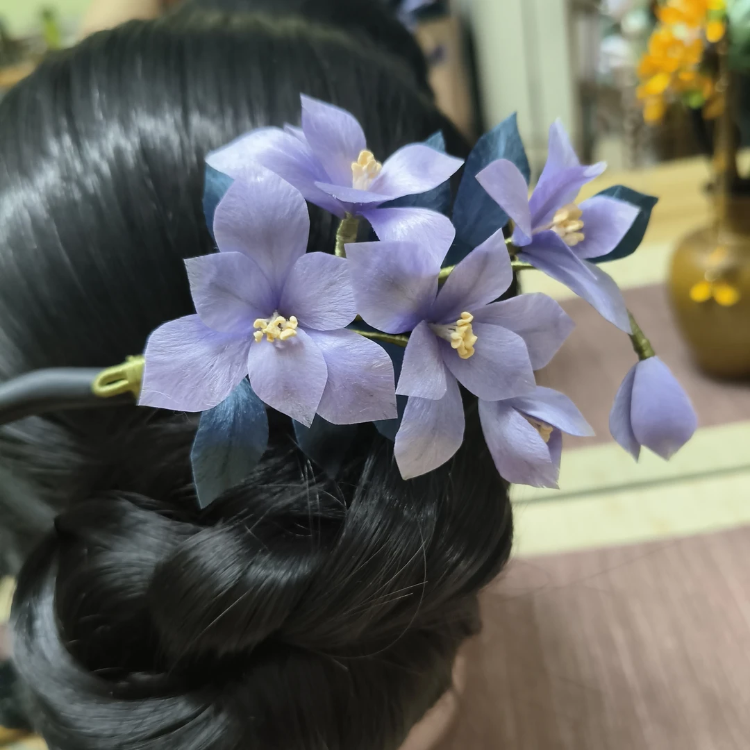 紫月河非遗绒花南京绒花黑檀木发簪旗袍发簪