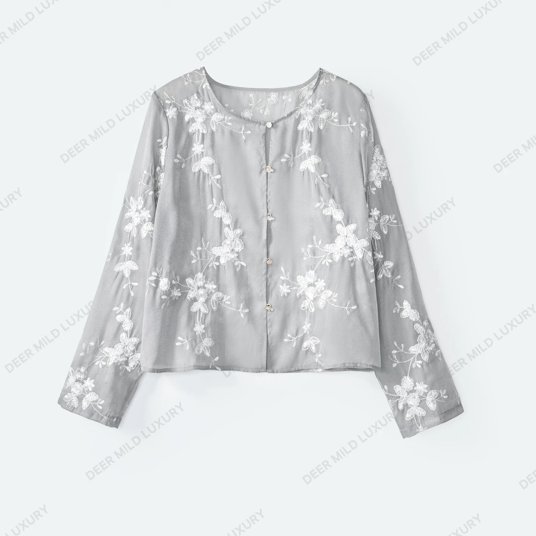 【清】新款重工绣花网纱薄款防晒长袖气质休闲女装 W24105