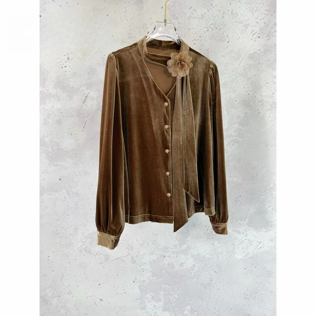 新款秋冬飘带花朵衬衫L20505