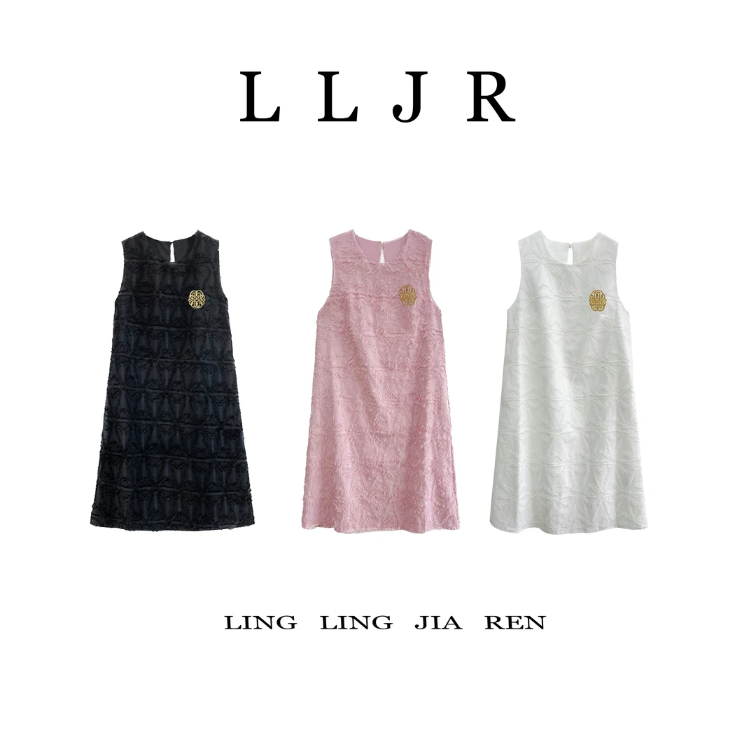 【清】圆领无袖勾花显瘦连衣裙D562