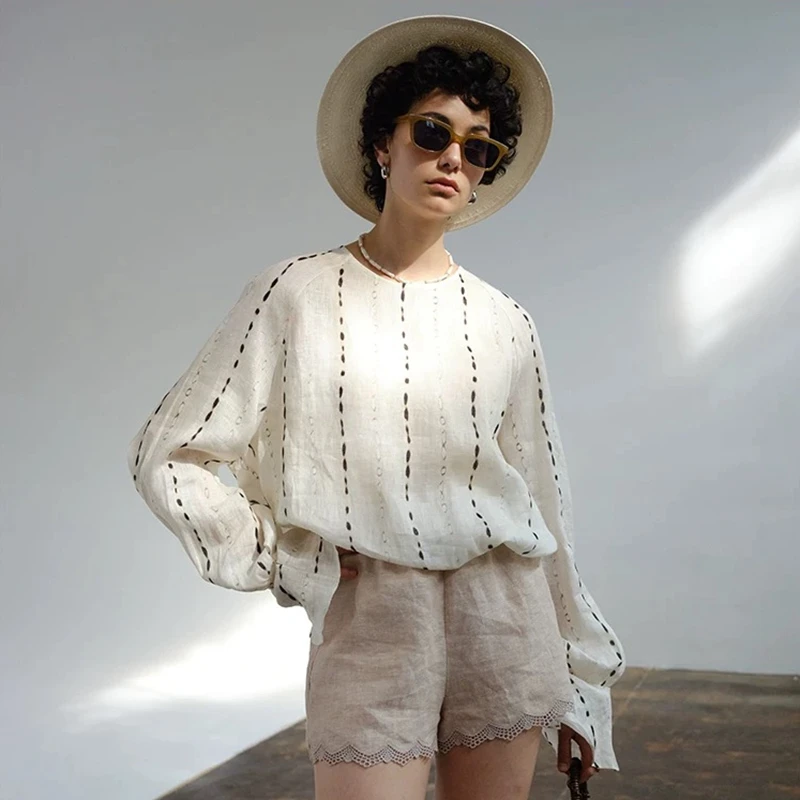 亚麻长袖新款度假风防晒宽松小众设计衬衫H9025