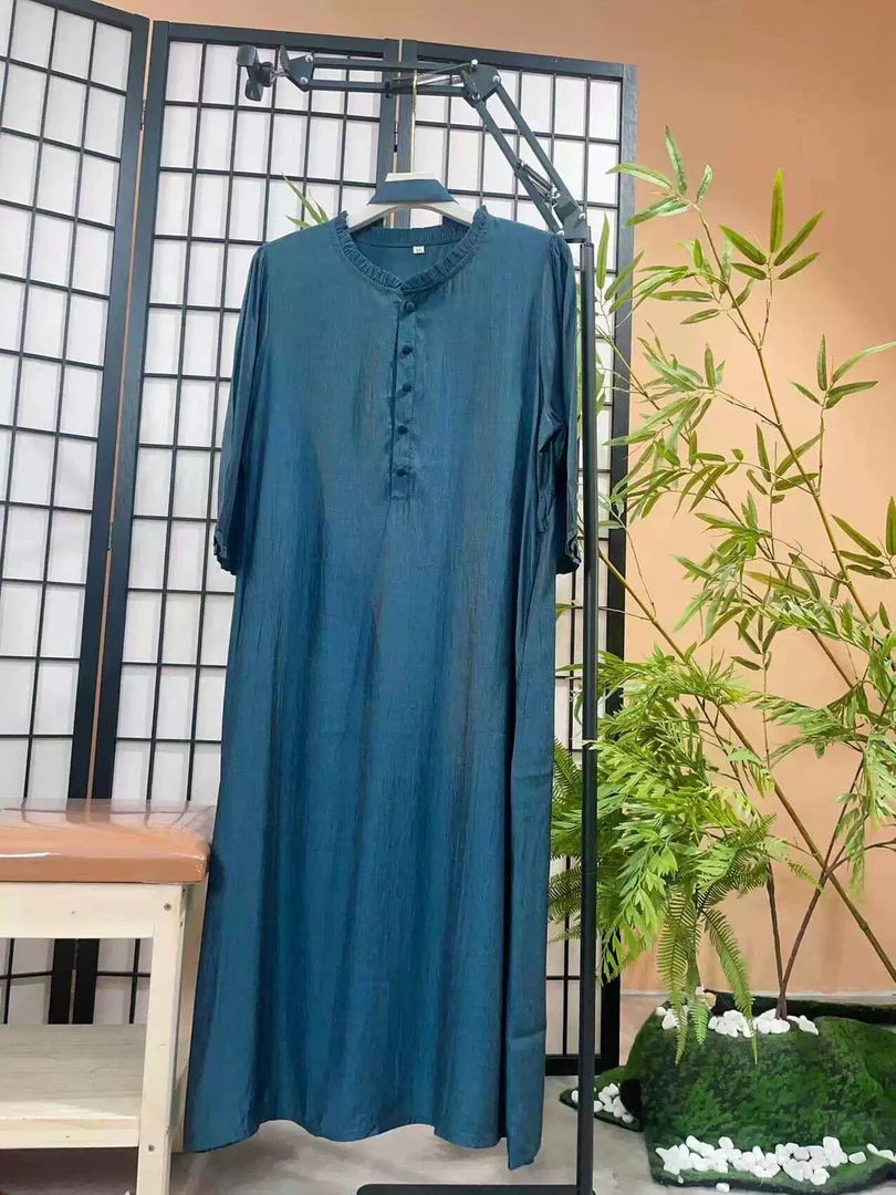 洒蓝色纯色时尚修身休闲连衣裙优雅显瘦高级感2025春夏新款收腰裙
