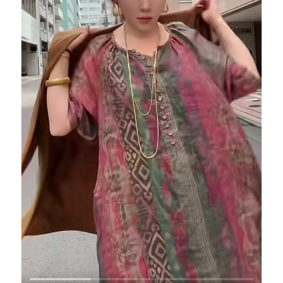 777 【邂逅】复古典雅民族风100支苎麻连衣裙