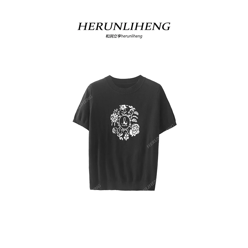 2361希腊女神 高品质圆领短袖提花针织上衣（短袖）