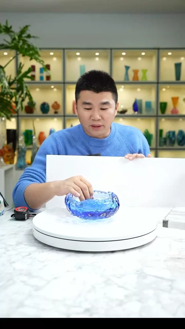 【闪购商品】琉璃手工艺品蓝色水波纹烟灰缸