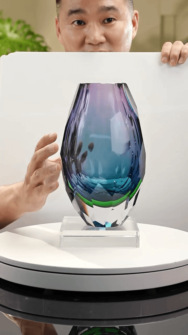 【闪购商品】琉璃手工艺品设计款三色切面花瓶大号带底座