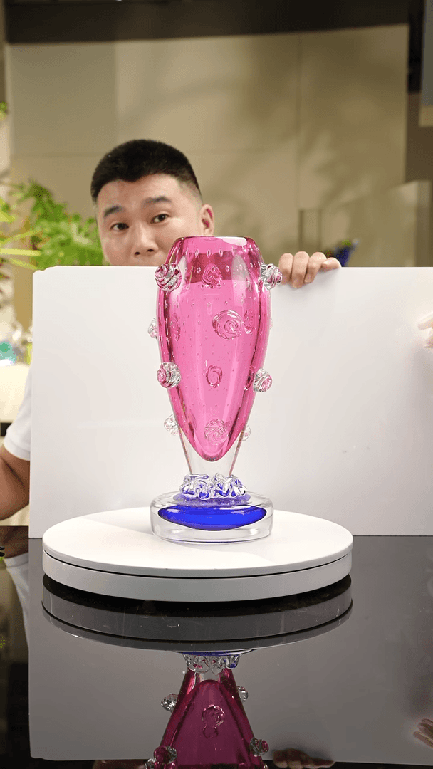 【闪购商品】琉璃手工艺品设计款玫瑰花瓶带底座