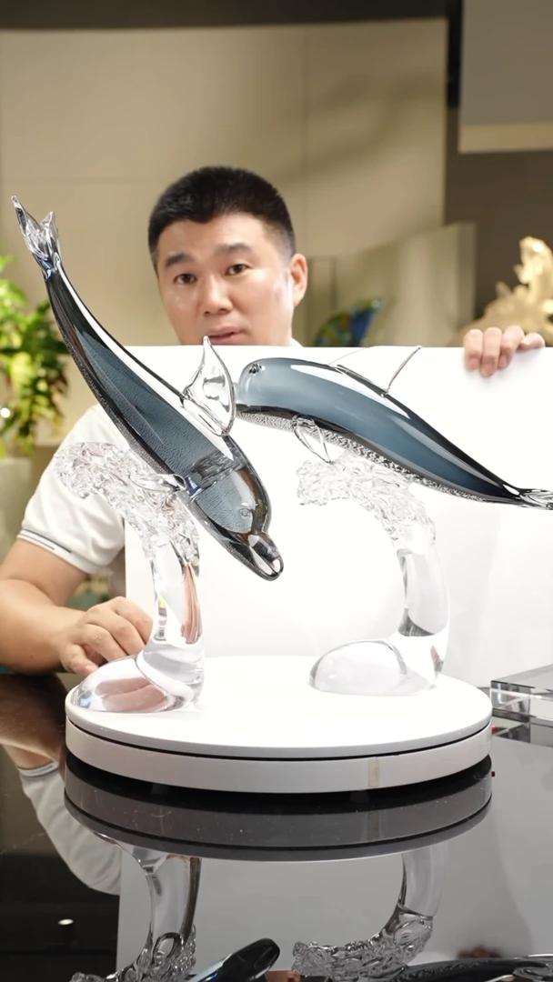 【闪购商品】琉璃手工艺品设计款海豚摆件一对