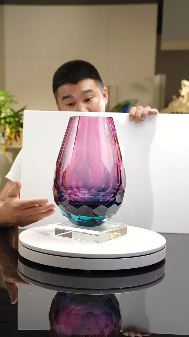 【闪购商品】琉璃手工艺品金紫蓝切面花瓶带底座