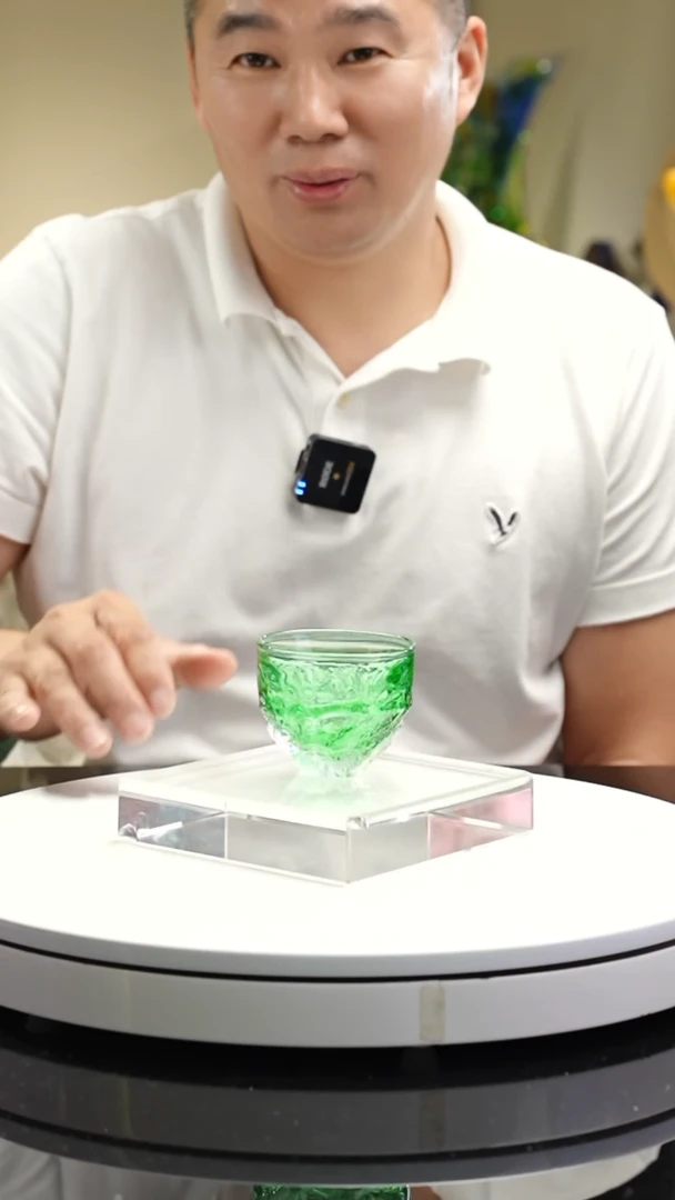 【闪购商品】琉璃手工艺品绿色茶杯带底座