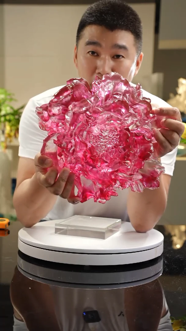 【闪购商品】琉璃手工艺品金红牡丹花摆件带底座