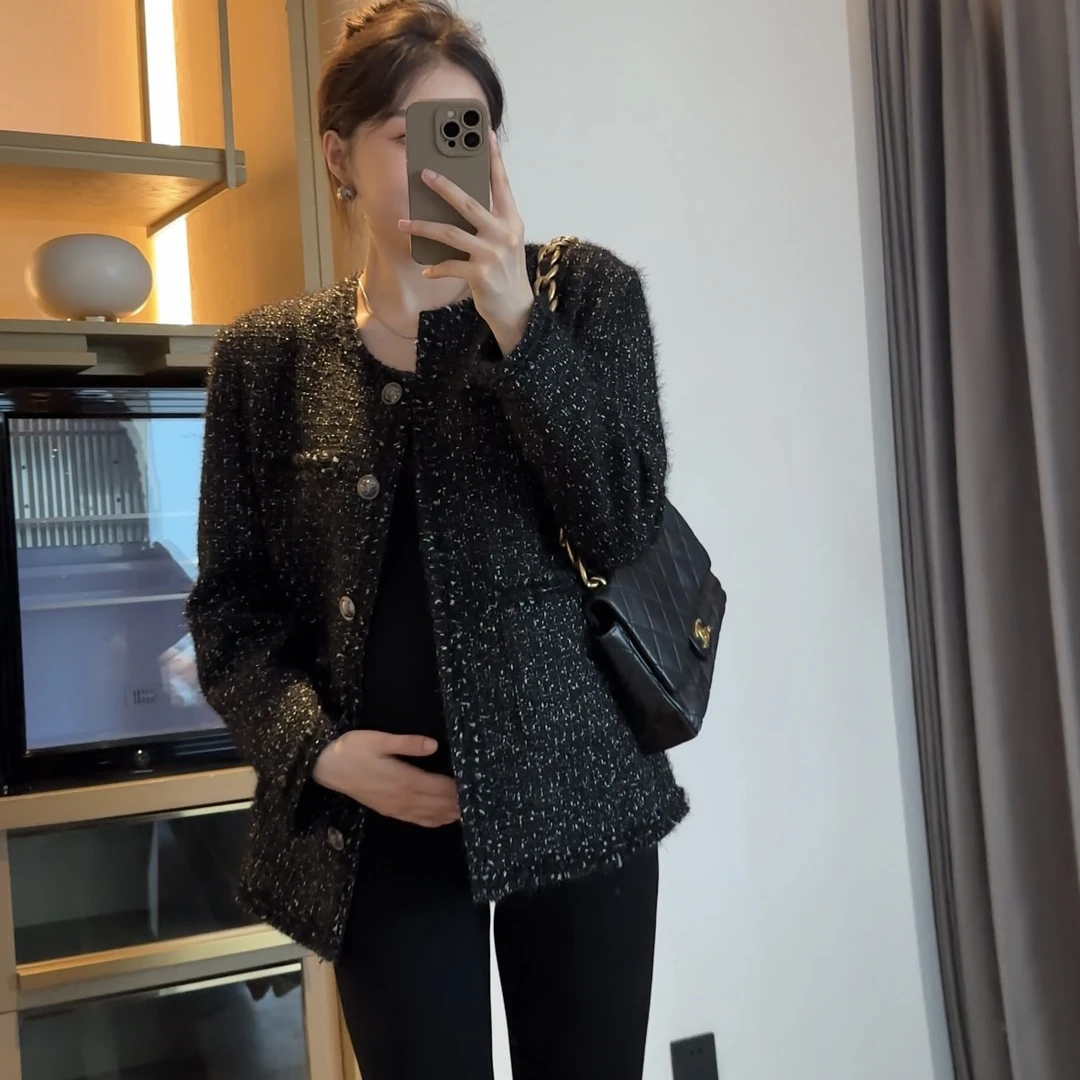 孕妇秋冬高级感重工编织外套女3449（内有小垫肩不可拆卸）