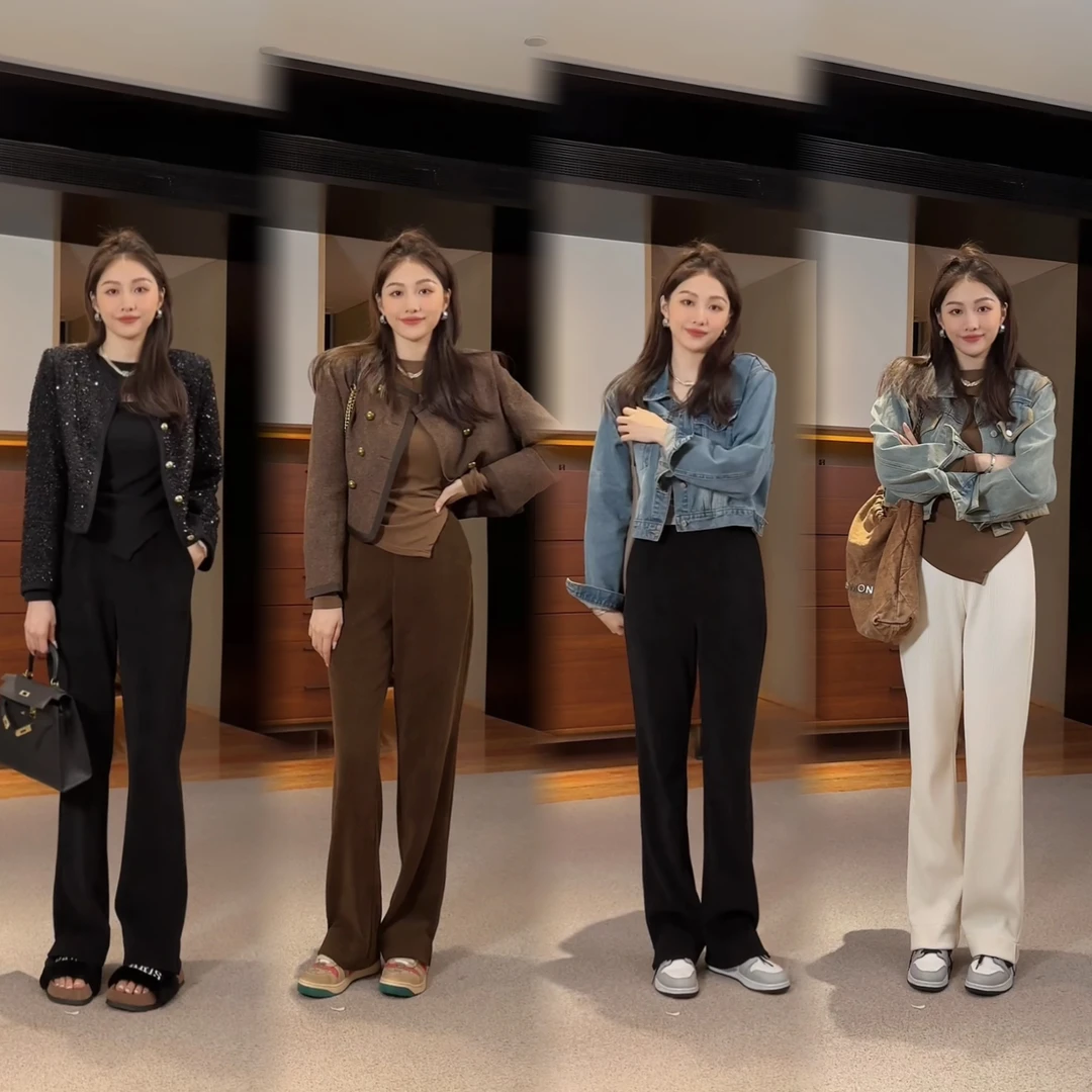 「3个裤长可选」秋冬加绒加厚直筒裤子女美拉绒窄版长裤2001