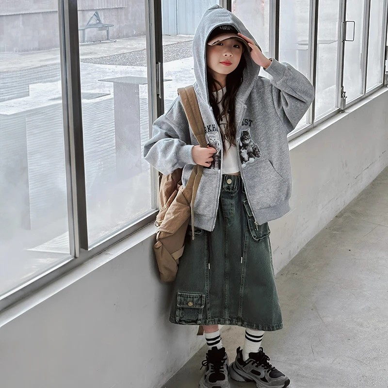 女童秋季套装2024新款洋气女大童猫咪外套两件套MKX315