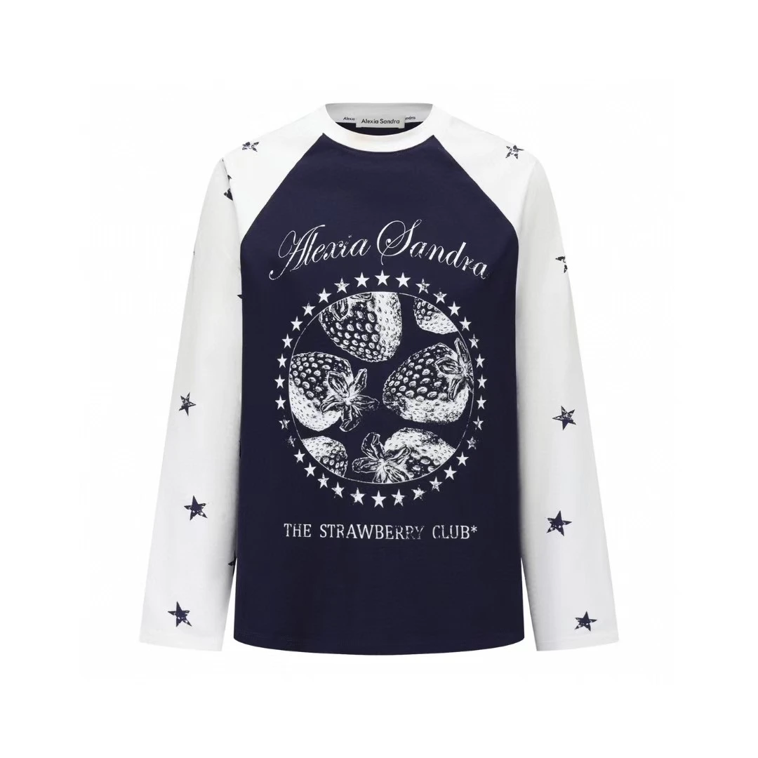 【邵邵专属】AlexiaSandra 24AW 秋冬新款草莓插肩星星长袖白色