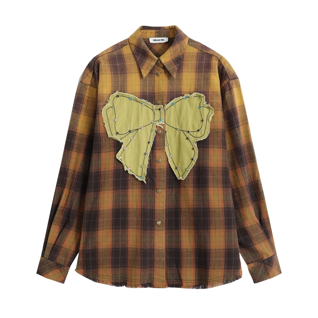 【妹妹专属】YANGHAIYANG 2024AW彩钻蝴蝶结渐变衬衫