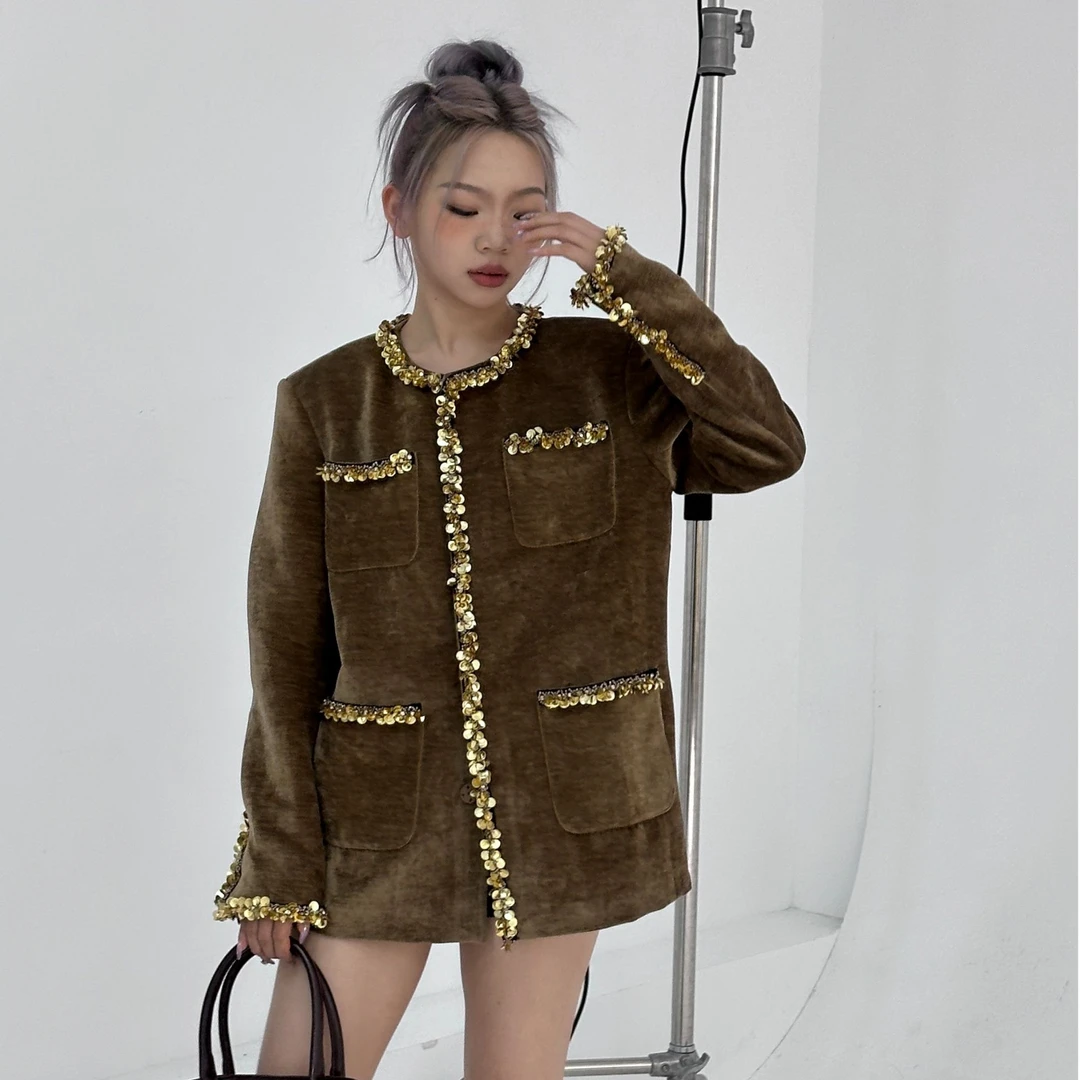 【妹妹专属】YANGHAIYANG 2024AW钉珠丝绒外套