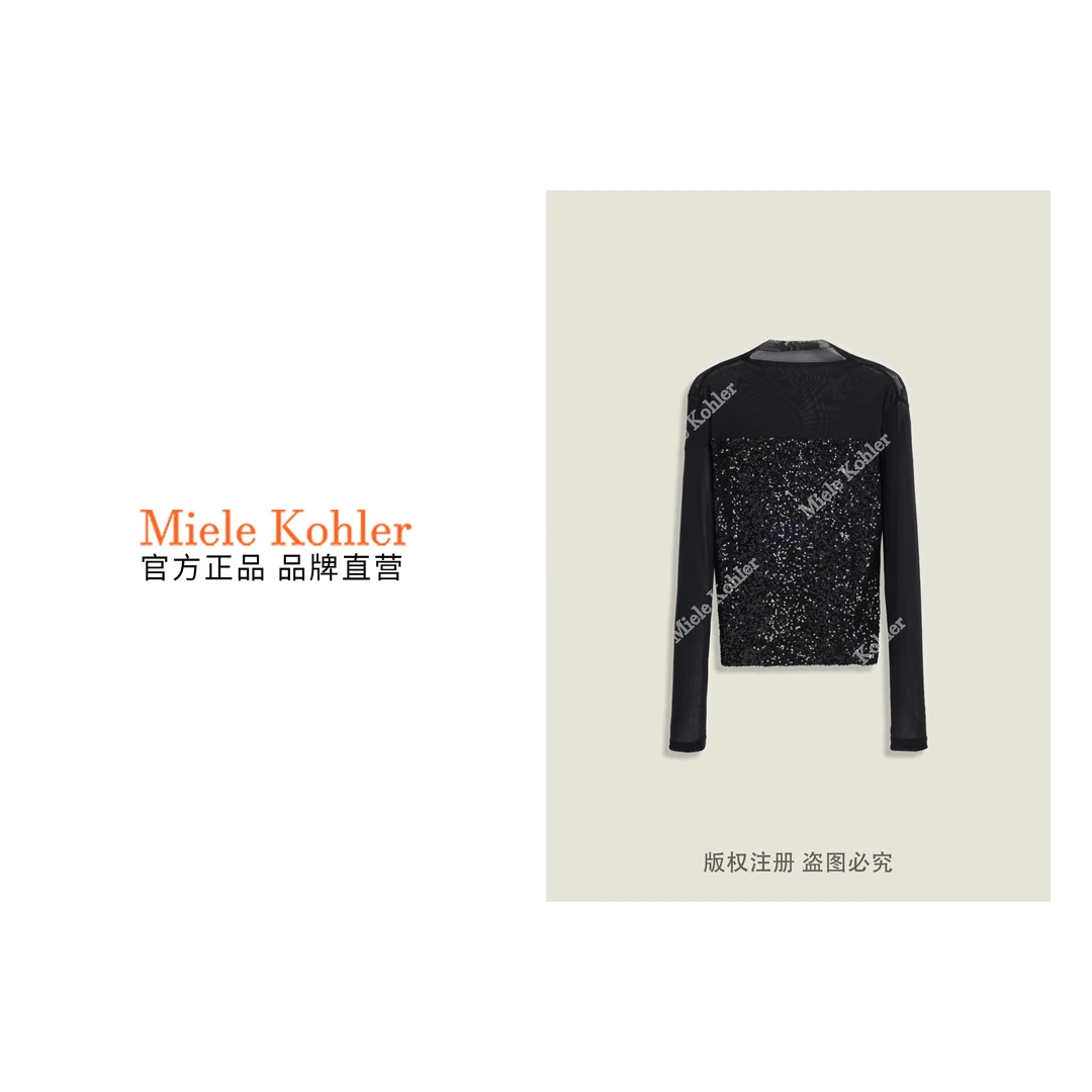 秋季新款设计感重工亮片舒适女长袖T恤MKKQ83320-2【澳门小源同款】