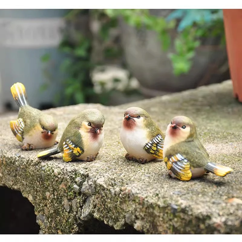 乡村田园手工彩绘多肉场景小鸟喜鹊摆件办公室花园造景装饰礼物