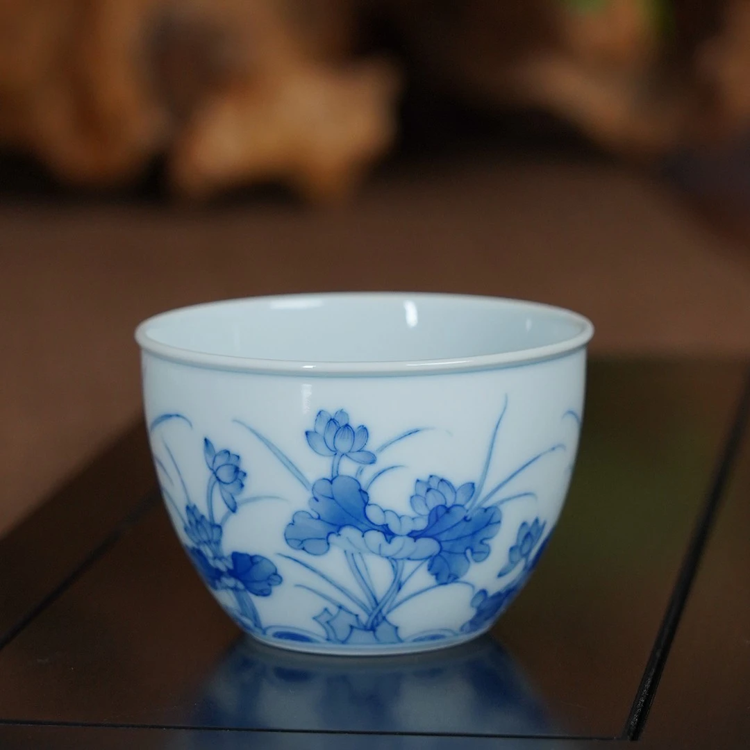 瑞和青花仿古青花缸杯纯手工