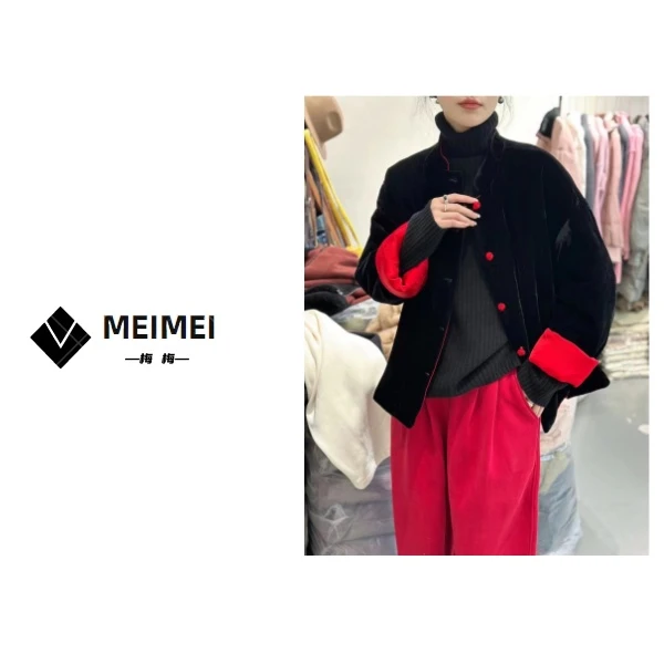 XMM.《丝绒新中式国风棉服》冬季时尚两面穿休闲百搭潮流国潮棉服
