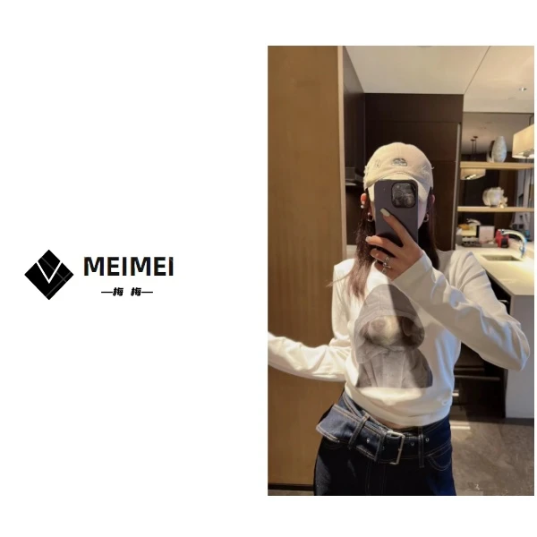 XMM.《戴帽狗t》秋季新款时尚百搭洋气休闲小众狗狗印花圆领长袖T恤