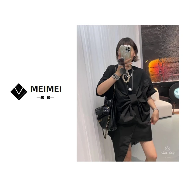 XMM.欧货早秋新款小众洋气独特别致上衣宽松蝴蝶结短袖T恤-9335