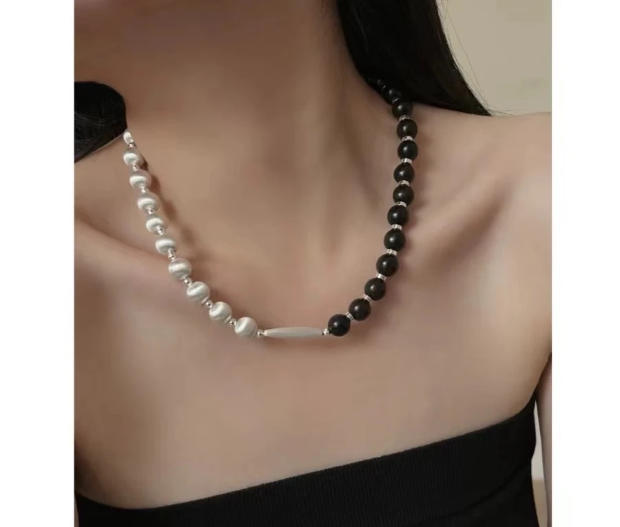 非金属亚克力项链 XMM.<圆珠拼接金属拉丝项链>时尚轻奢百搭项链