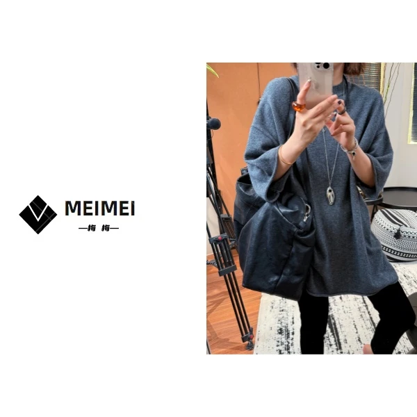 XMM.【巴黎恋人卷边毛衣】针织时尚休闲百搭宽松秋冬显瘦卷边落肩袖