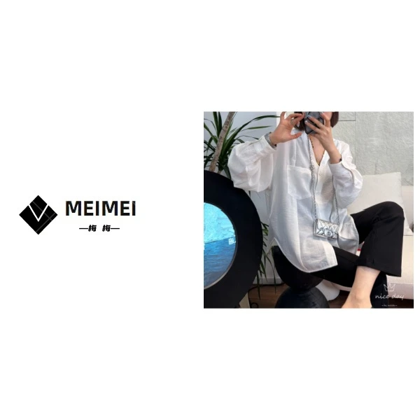 XMM.《麻料衬衣》春季时尚百搭洋气休闲显瘦气质长袖V领衬衣-89951