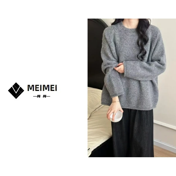 XMM.《卷边毛衣》秋冬新款时尚百搭洋气休闲小众圆领长袖毛衣-24y34