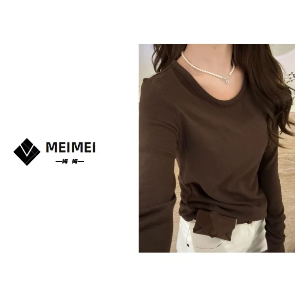 XMM.【贝壳扣加厚绒圆领打底】显瘦长袖时尚百搭宽松修身小众衣2433