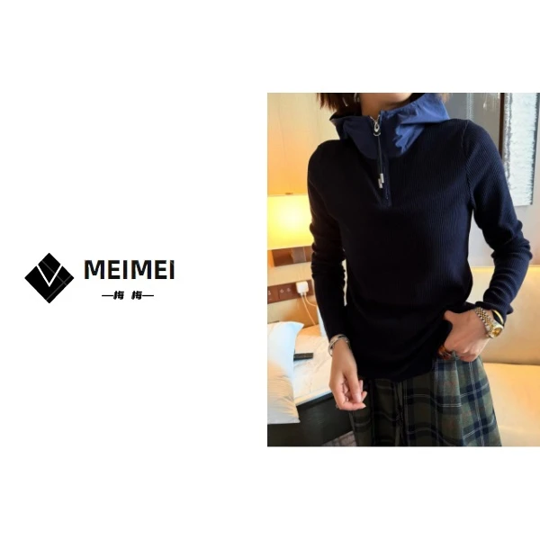 XMM.【帽衫针织】长袖户外百搭打底女连帽针织显示修身秋冬百搭7770