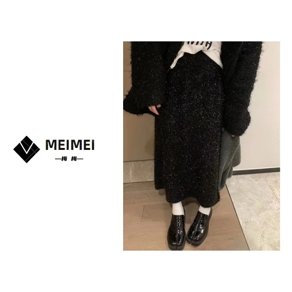 XMM.【布灵布灵】冬季新款时尚百搭休闲宽松黑色气质高腰显瘦半身裙