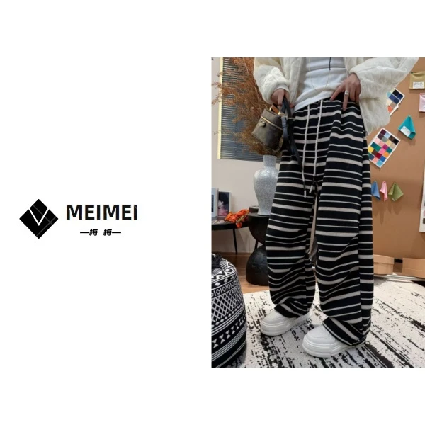 XMM.《斑马条纹卫裤》秋冬新款时尚百搭洋气休闲条纹加绒卫裤