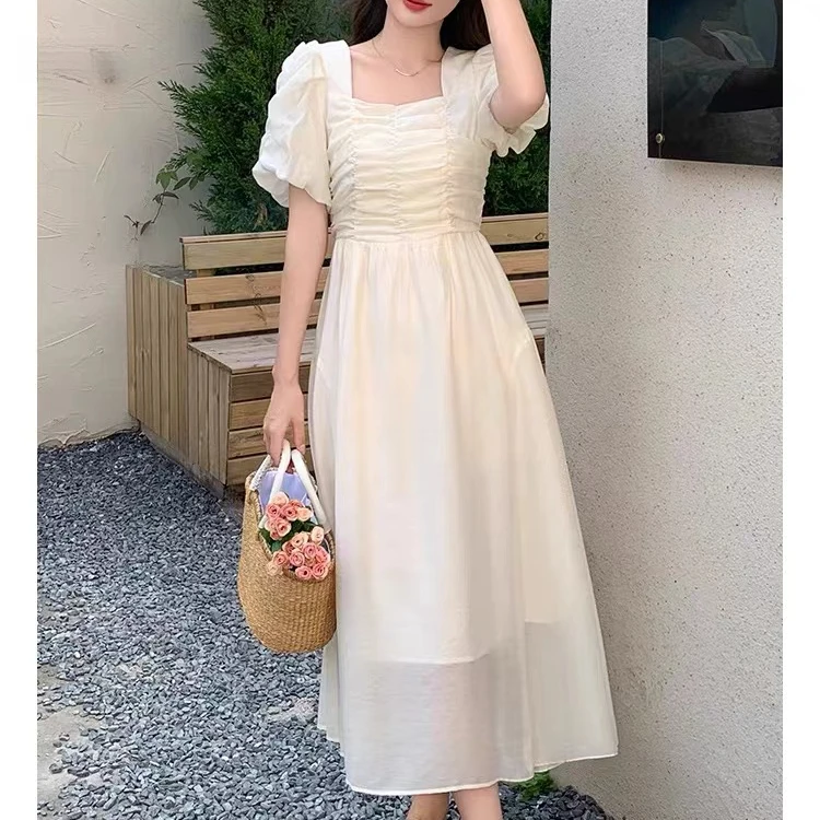 【柒柒】褶皱连衣裙新品高级感洋气时尚薄款显瘦百搭修身设计款6615