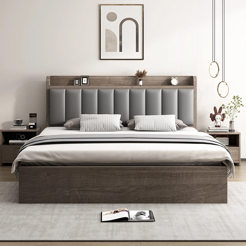 实木床简约现代1.8米主卧双人床1.5米软包床出租房用1.2m单人床架