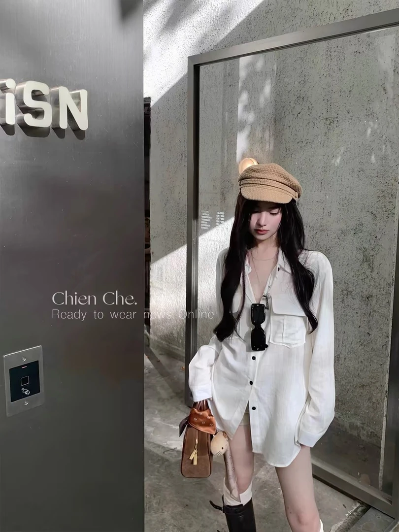车迟恩Chien 高品质白衬衫2024早秋松弛感宽松长袖防晒上衣外套女