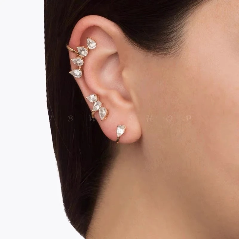 铜合金莫桑石耳饰 水滴耳夹简约日常无耳洞镶钻耳骨夹