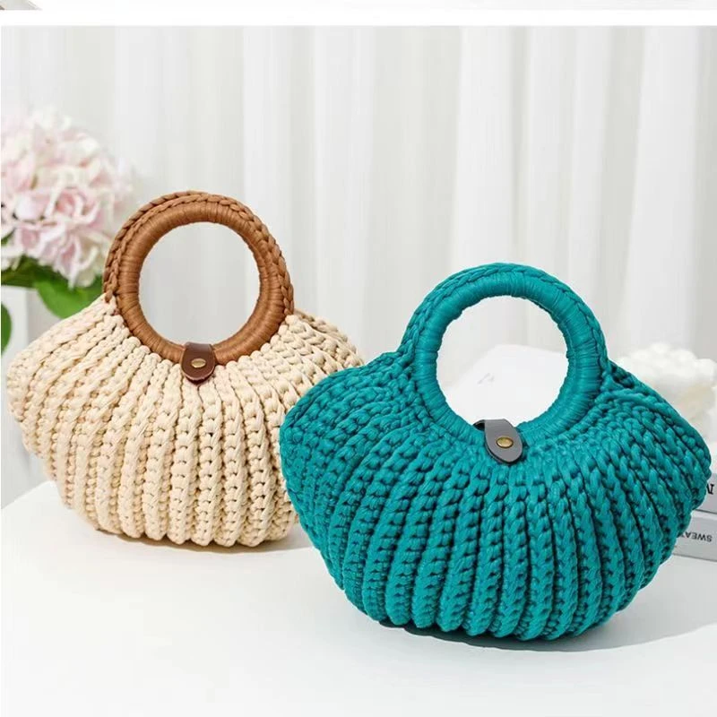 手工编织贝壳包diy材料包圆形手柄可爱手提包送闺蜜送妈妈便携