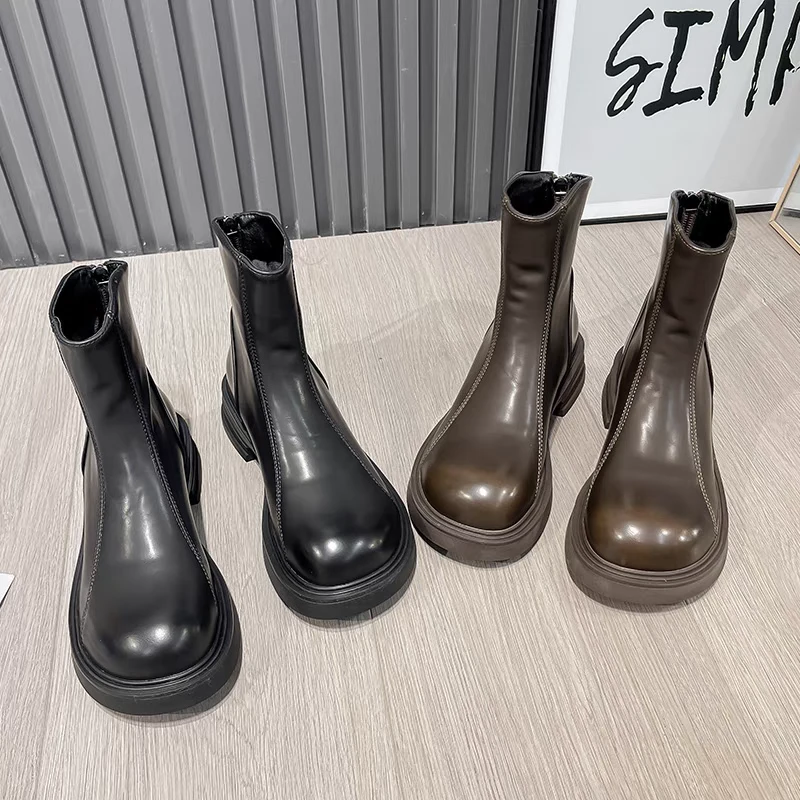 2024秋冬季加绒新款厚底英伦风短靴百搭瘦瘦靴98x608/17